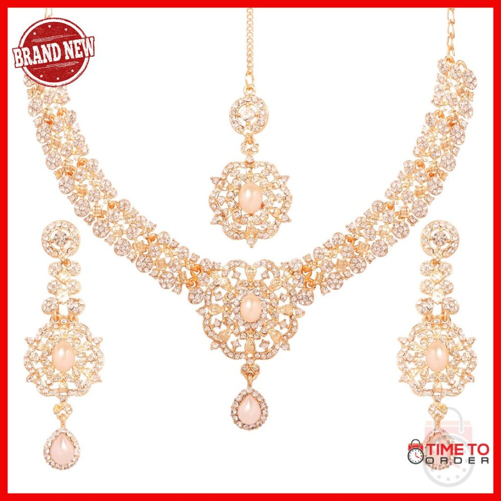 Gold Wedding Jewelry Set With Rhinestones For Formal Occasions